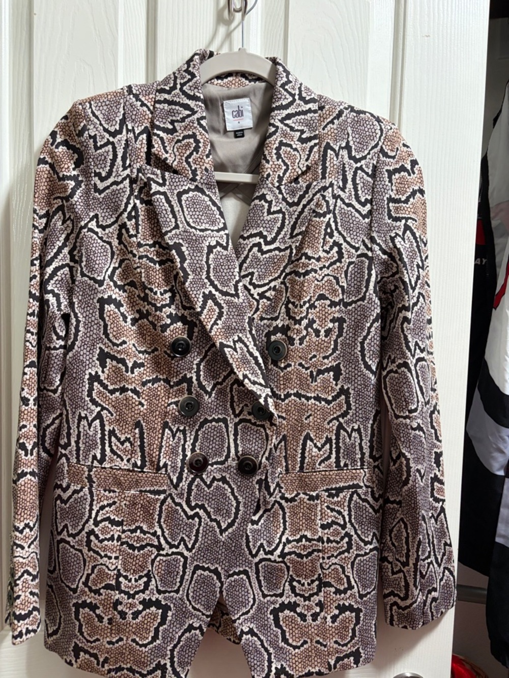 CAbi Double-Breasted Snake Print Blazer in Brown and Black